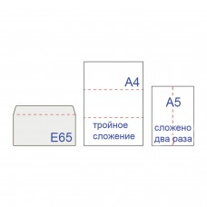 Конверты Е65 (110х220 мм), клей, "Куда-Кому", 80 г/м2, КОМПЛЕКТ 1000 шт.