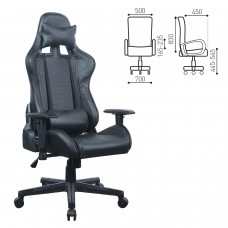Кресло компьютерное BRABIX "GT Carbon GM-115", две подушки, экокожа, черное, 531932