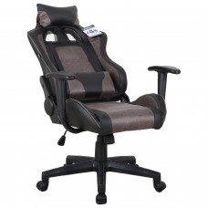 Кресло компьютерное BRABIX "GT Racer GM-100", две подушки, ткань, экокожа, черное/коричневое, 531819