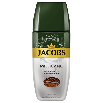 Кофе молотый в растворимом JACOBS "Millicano", сублимированный, 95 г, стеклянная банка, 8051084