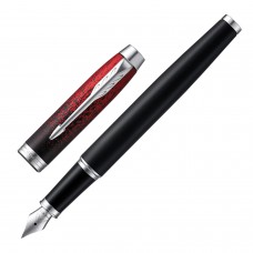 Ручка перьевая PARKER "IM Red Ignite CT", корпус черный матовый, хромированные детали, черная, 2073479