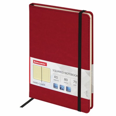 Блокнот А5 (148x218 мм), BRAUBERG "Office", под кожу, резинка, 80 л., красный, 111030