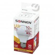 Лампа светодиодная SONNEN, 10 (85) Вт, цоколь Е27, грушевидная, теплый белый свет, 30000 ч, LED A60-10W-2700-E27, 453695