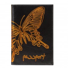 Обложка для паспорта BEFLER "Бабочка", натуральная кожа, тисненение-принт, черная, O.14.-11