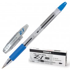 Ручка шариковая с грипом ZEBRA "Z-1", СИНЯЯ, корпус прозрачный, узел 0,7 мм, линия письма 0,5 мм, BP074-BL