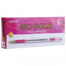 Ручка шариковая масляная с грипом MUNHWA "MC Gold", РОЗОВАЯ, корпус прозрачный, узел 0,5 мм, линия письма 0,3 мм, BMC-10