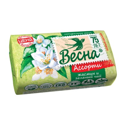 Мыло туалетное 90 г ВЕСНА "Жасмин и зелёный чай", ГОСТ, 6084