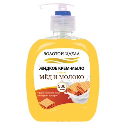 Мыло-крем жидкое 500 мл ЗОЛОТОЙ ИДЕАЛ "Мед и молоко", дозатор, 606787