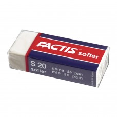 Ластик FACTIS Softer S 20 (Испания), 56х24х14 мм, белый, прямоугольный, синтетический каучук, картонный держатель, CMFS20