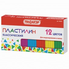 Пластилин классический STAFF\ПИФАГОР, 12 цветов, 120 г, картонная упаковка, 103678