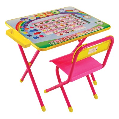 Стол детский + стул ДЭМИ, рост 2, складной, с пеналом, розовый каркас, "Алфавит"