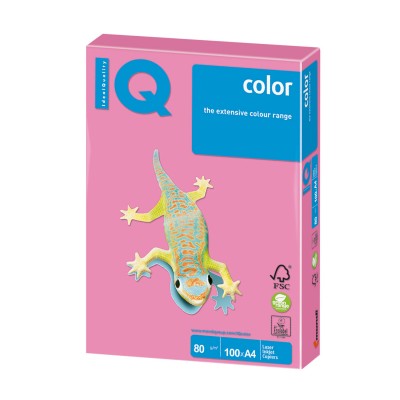 Бумага цветная IQ color, А4, 80 г/м2, 100 л., неон, розовая, NEOPI