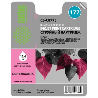 Картридж струйный CACTUS (CS-C8775) для HP Photosmart C7283/C8183, фото светло-пурпурный, 11,4 мл