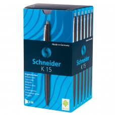 Ручка шариковая автоматическая SCHNEIDER (Германия) "K15", ЧЕРНАЯ, корпус черный, узел 1 мм, линия письма 0,5 мм, 3081