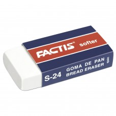 Ластик FACTIS Softer S 24 (Испания), 50х24х10 мм, белый, прямоугольный, синтетический каучук, картонный держатель, CMFS24, CNFS24