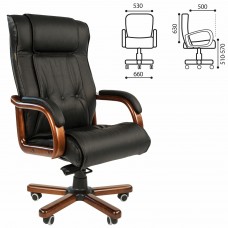 Кресло офисное CH 653, кожа, дерево, черное, 7001203