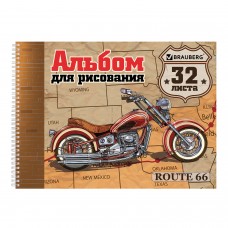 Альбом для рисования, А4, 32 л., гребень, обложка картон, BRAUBERG ЭКО, 205х290 мм, "Мотоциклы" (1 вид), 105073