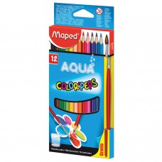 Карандаши цветные акварельные MAPED (Франция) "Color Pep&#039;s", 12 цветов + кисть, 2,9 мм, европодвес, 836011