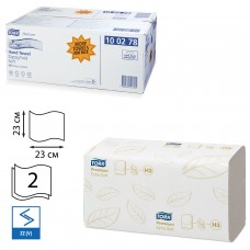 Полотенца бумажные 200 шт., TORK (Система H3) Premium, комплект 15 шт., 2-слойные, белые, 23х23, ZZ(V), 100278