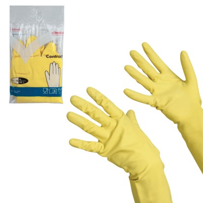 Перчатки хозяйственные резиновые VILEDA "Контракт" с х/б напылением, размер XL (очень большой), желтые, 102588