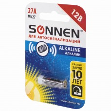 Батарейка SONNEN Alkaline, 27А (MN27), алкалиновая, для сигнализаций, 1 шт., в блистере, 451976