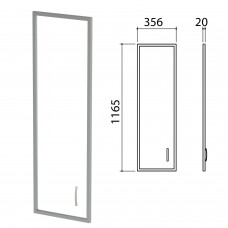Дверь СТЕКЛО в алюминиевой рамке "Приоритет", левая, 356х20х1165 мм, БЕЗ ФУРНИТУРЫ (код 640429), К-939