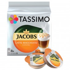 Кофе в капсулах JACOBS "Latte Macchiato Caramel" для кофемашин Tassimo, 8 шт. х 7 г + капсулы с молоком 8 шт. х 26,5 г, 8052186