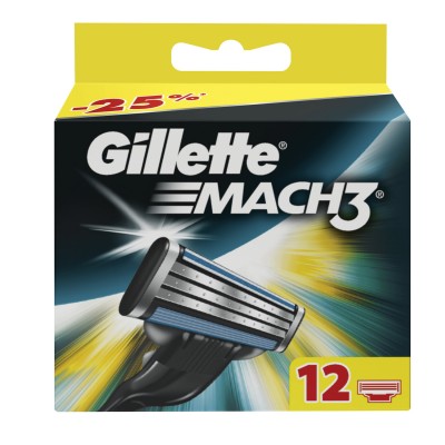 Сменные кассеты для бритья 12 шт., GILLETTE (Жиллет) "Mach3", для мужчин, MAG-81618704