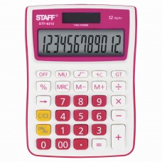 Калькулятор настольный STAFF STF-6212, КОМПАКТНЫЙ (148х105 мм), 12 разрядов, двойное питание, МАЛИНОВЫЙ, блистер, 250291