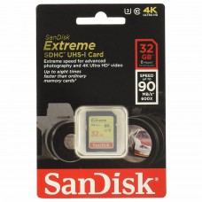 Карта памяти SDHC 32 GB SANDISK Extreme UHS-I U3, 90 Мб/сек (class 10), SDSDXVE-032G-GNCIN