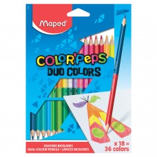 Карандаши двухцветные MAPED (Франция) "Color Pep&#039;s" 18 шт., 36 цветов, трехгранные, двусторонние, 829601