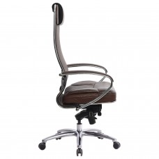 Кресло офисное МЕТТА "SAMURAI" SL-1, сверхпрочная ткань-сетка/кожа, темно-коричневое