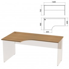 Столешница стола эргономичного "Этюд", 1600х900х750 мм, левый, орех онтарио, 401674-160