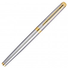 Ручка подарочная перьевая WATERMAN "Hemisphere Stainless Steel GT", серебристый корпус, позолоченные детали, синяя, S0920310