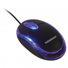 Мышь проводная SONNEN М-204, USB, 1000 dpi, 2 кнопки + колесо-кнопка, оптическая, подсветка, черная, 512632