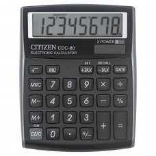 Калькулятор настольный CITIZEN CDC-80BKWB, МАЛЫЙ (135x109 мм), 8 разрядов, двойное питание, ЧЕРНЫЙ