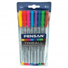Ручки шариковые масляные PENSAN "Triball Colored", НАБОР 8 шт., узел 1 мм, линия письма 0,5 мм, 1003/PVC8