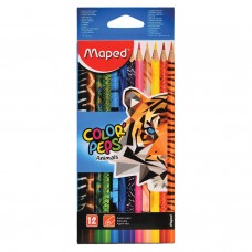 Карандаши цветные MAPED (Франция) "Color Pep&#039;s Animals&#039;", 12 цветов, трехгранные, заточенные, европодвес, 832212