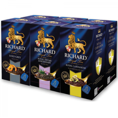 Чай RICHARD 'Lord Grey + Thyme & Rosemary + Cardamom', НАБОР 6 упаковок по 25 пакетиков, 101250