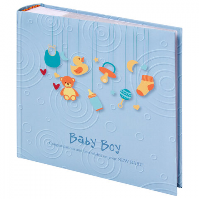 Фотоальбом BRAUBERG 'Baby Boy' на 200 фото 10х15 см, твердая обложка, бумажная страница, бокс, голубой, 391144