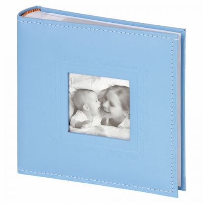 Фотоальбом BRAUBERG 'Cute Baby' на 200 фото 10х15 см, под кожу, бумажные страницы, бокс, синий, 391142