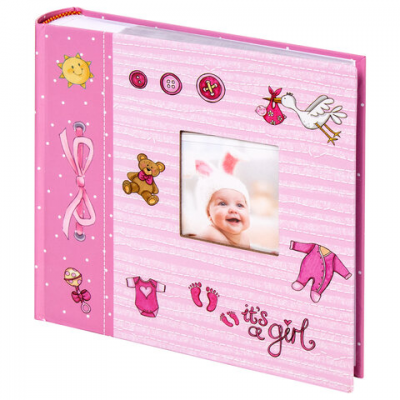 Фотоальбом BRAUBERG 'It's a girl' на 200 фото 10х15 см, твердая обложка, бумажные страницы, бокс, розовый, 391145