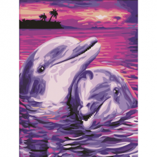 Картина по номерам 40х50 см, ОСТРОВ СОКРОВИЩ &#039;Дельфины&#039;, на подрамнике, акриловые краски, 3 кисти, 662482