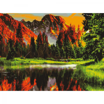 Картина по номерам 40х50 см, ОСТРОВ СОКРОВИЩ 'Горное озеро', на подрамнике, акриловые краски, 3 кисти, 662462