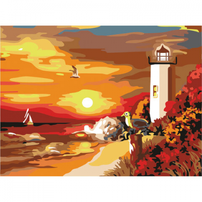 Картина по номерам 40х50 см, ОСТРОВ СОКРОВИЩ 'Морской закат', на подрамнике, акриловые краски, 3 кисти, 662498