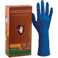 Перчатки латексные смотровые КОМПЛЕКТ 25 пар (50 шт.), повышенной прочности, удлиненные, размер L(большой), синие, SAFE&CARE High Risk TL210, ТL 210