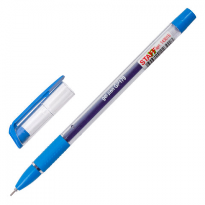 Ручка гелевая с грипом STAFF 'College', СИНЯЯ, корпус прозрачный, игольчатый узел 0,6 мм, линия письма 0,3 мм, 143015
